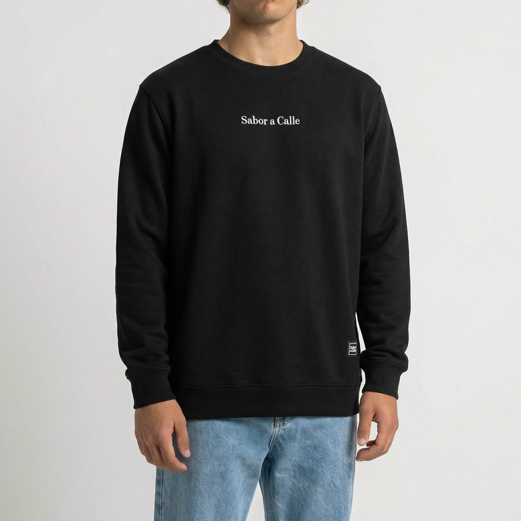 BUZO CREWNECK SERIF LOGO NEGRO