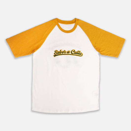 REMERA RANGLAN -  MOSTAZA/OFFWHITE