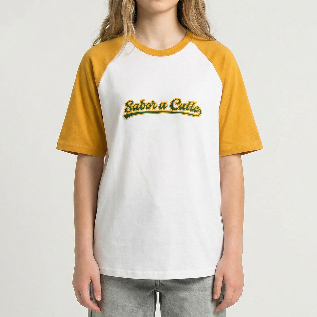 REMERA RANGLAN -  MOSTAZA/OFFWHITE